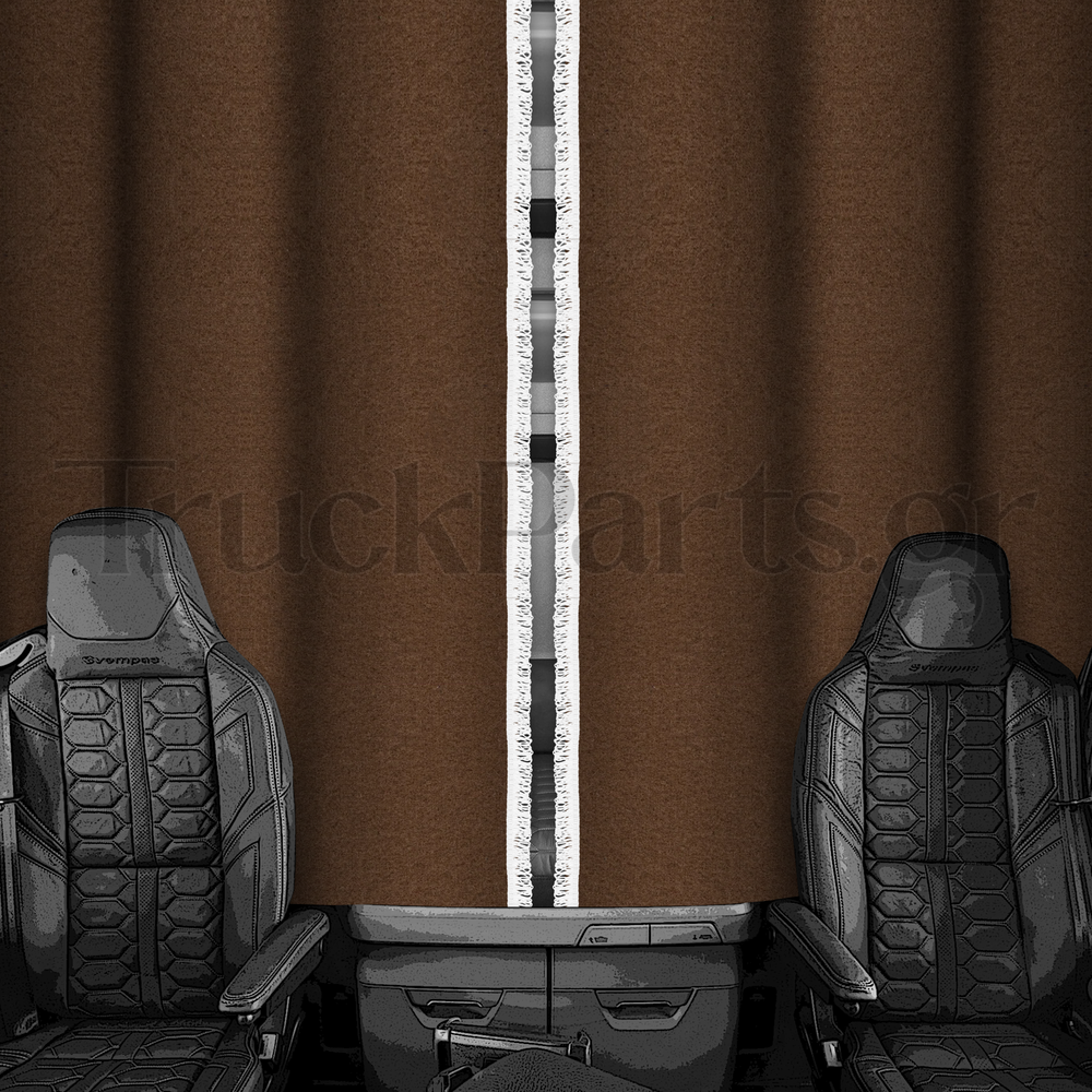 krevatiou-premium-kafe-skouro-sxedio3-lefko-4cm Iveco Κουρτίνες Κρεβατιού – Σταθερό Βελουτέ, Καφέ Σκούρο με Κρόσι 4cm – Σχέδιο 3 - Image 1