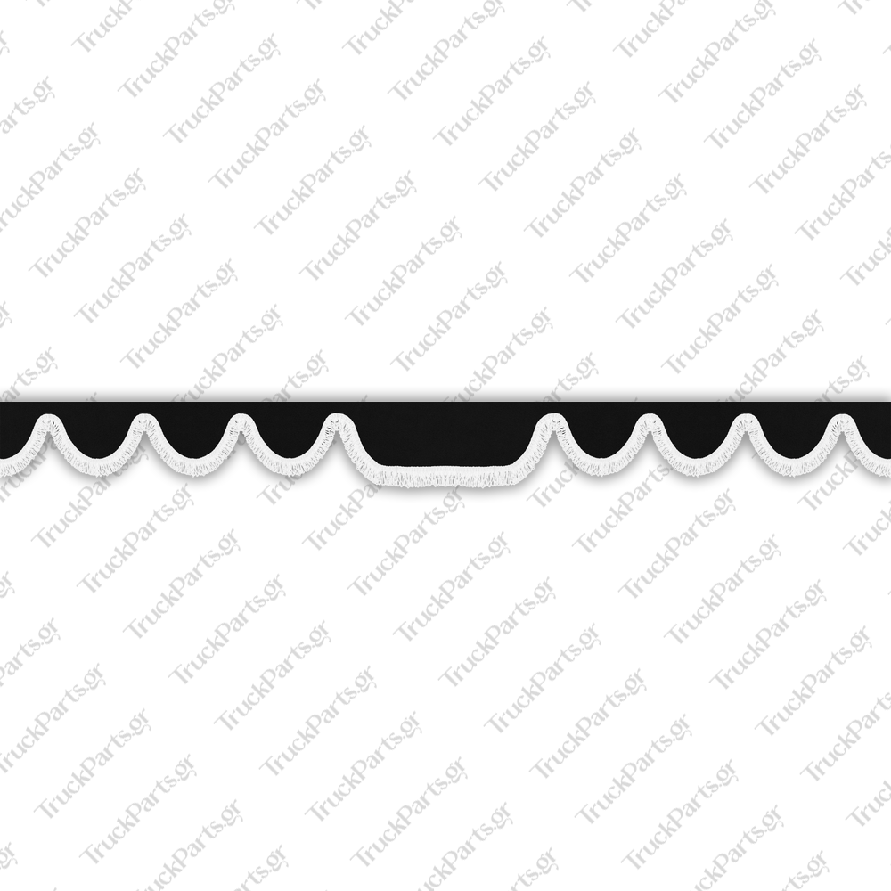 truck-windshield-pelmet-alcantara-black-with-white-fringe-4cm-design-2 Ford Κουρτινάκι Παρμπρίζ – Αλκαντάρα, Μαύρο με Κρόσι 4 cm – Σχέδιο 2 - Image 1