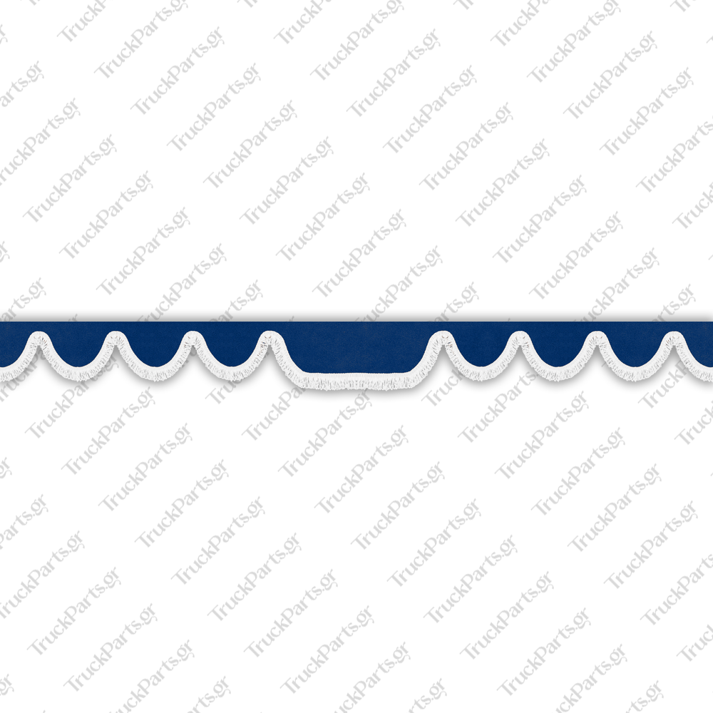 truck-windshield-pelmet-alcantara-blue-with-white-fringe-4cm-design-2 Renault Κουρτινάκι Παρμπρίζ – Αλκαντάρα, Μπλε με Κρόσι 4 cm – Σχέδιο 2 - Image 1