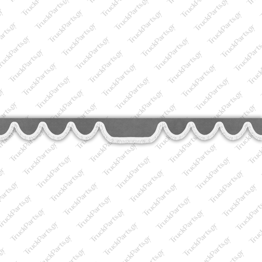 truck-windshield-pelmet-alcantara-grey-with-white-fringe-4cm-design-2 Man Κουρτινάκι Παρμπρίζ – Αλκαντάρα, Γκρι με Κρόσι 4 cm – Σχέδιο 2 - Image 1