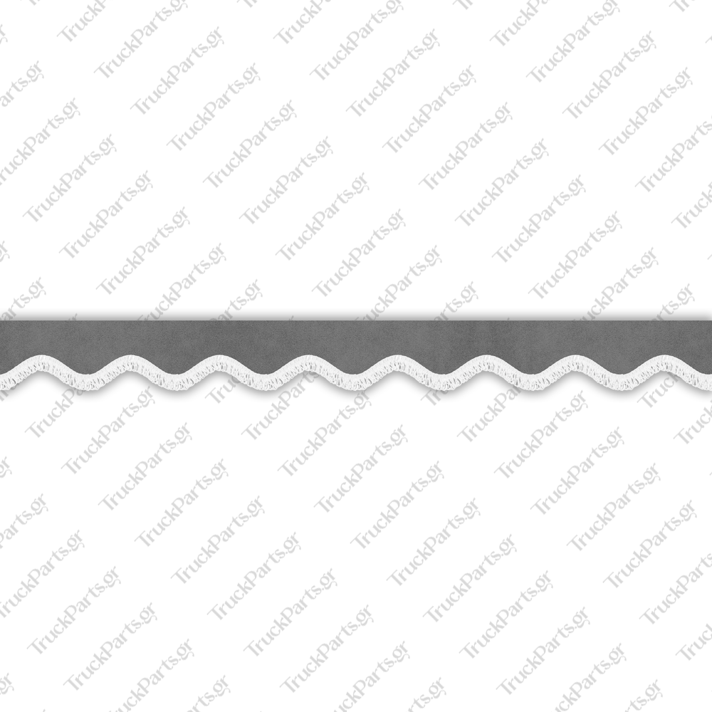 truck-windshield-pelmet-alcantara-grey-with-white-fringe-4cm-design-4 Iveco Κουρτινάκι Παρμπρίζ – Αλκαντάρα, Γκρι με Κρόσι 4 cm – Σχέδιο 4 - Image 1