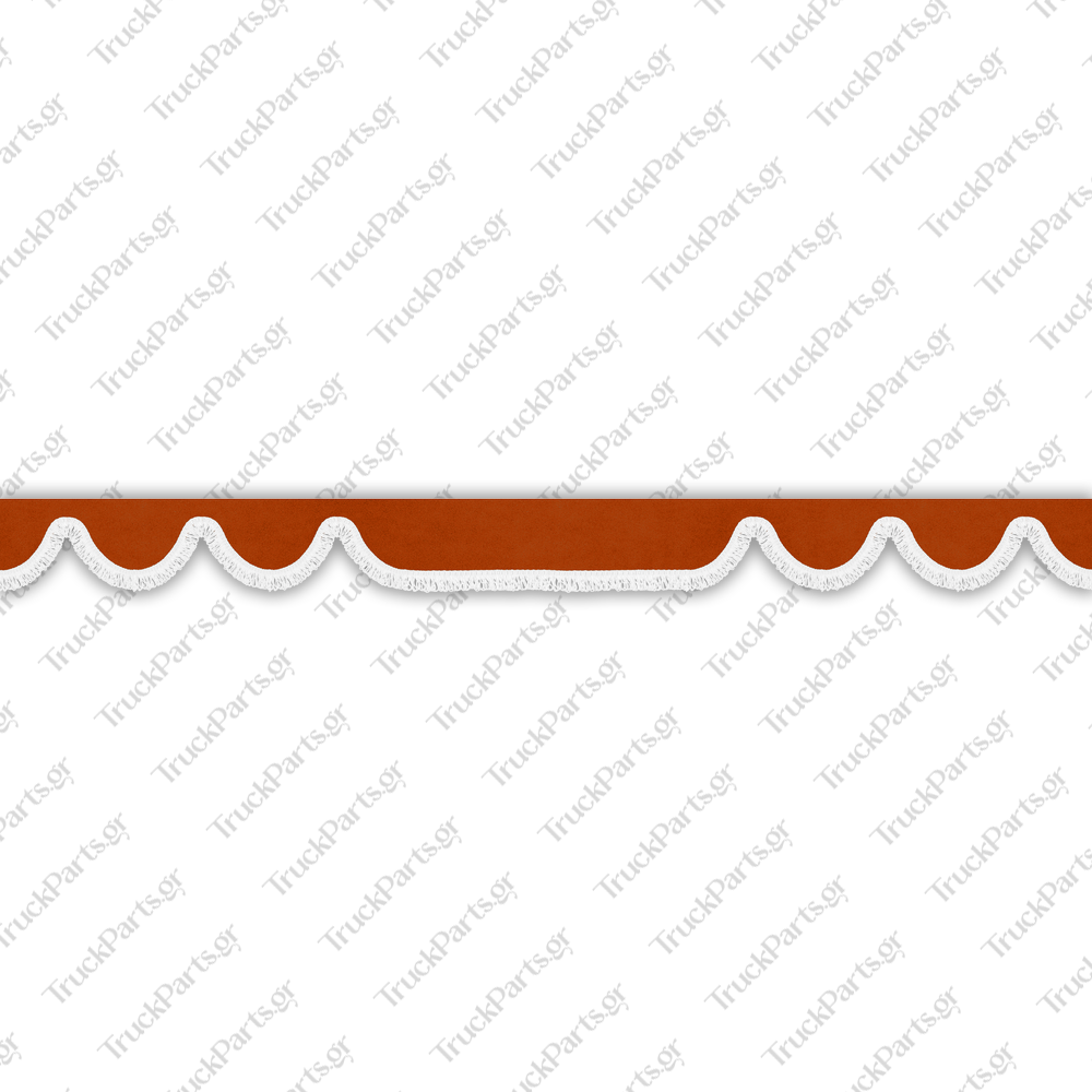 truck-windshield-pelmet-alcantara-orange-with-white-fringe-4cm-design-1 Daf Κουρτινάκι Παρμπρίζ – Αλκαντάρα, Πορτοκαλί με Κρόσι 4 cm – Σχέδιο 1 - Image 1
