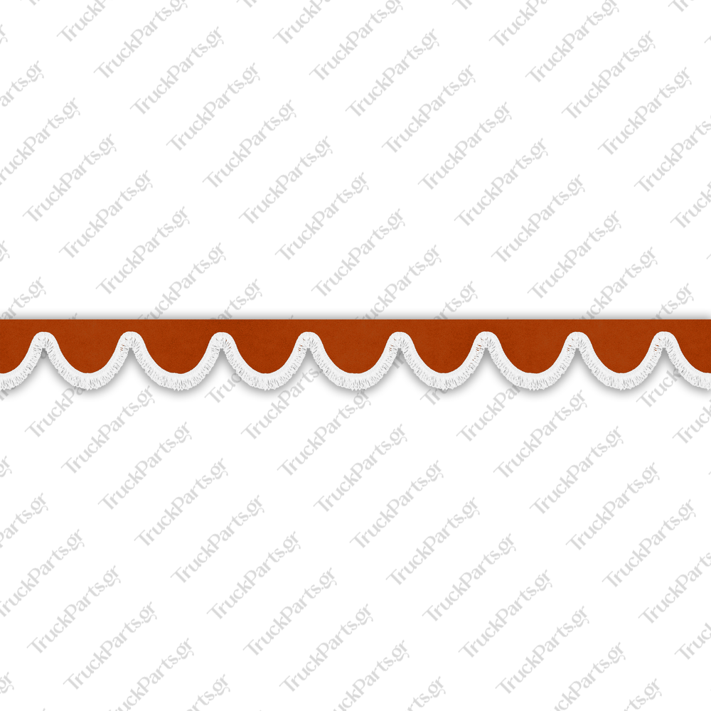 truck-windshield-pelmet-alcantara-orange-with-white-fringe-4cm-design-3 Iveco Κουρτινάκι Παρμπρίζ – Αλκαντάρα, Πορτοκαλί με Κρόσι 4 cm – Σχέδιο 3 - Image 1