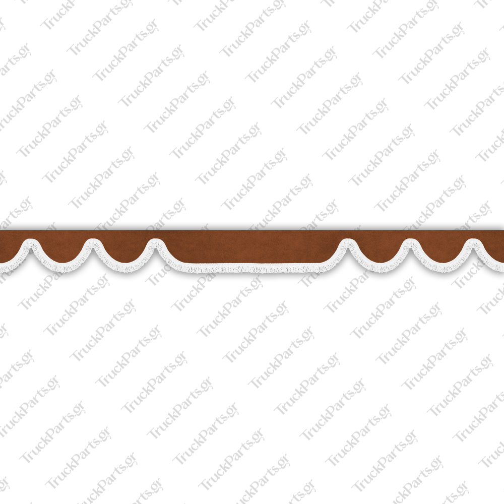 truck-windshield-pelmet-alcantara-taba-with-white-fringe-4cm-design-1 Volvo Κουρτινάκι Παρμπρίζ – Αλκαντάρα, Ταμπά με Κρόσι 4 cm – Σχέδιο 1 - Image 1